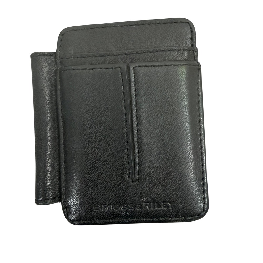 Briggs & Riley Wallet Mens Black Leather Card Case Money Clip Travel Slim Office